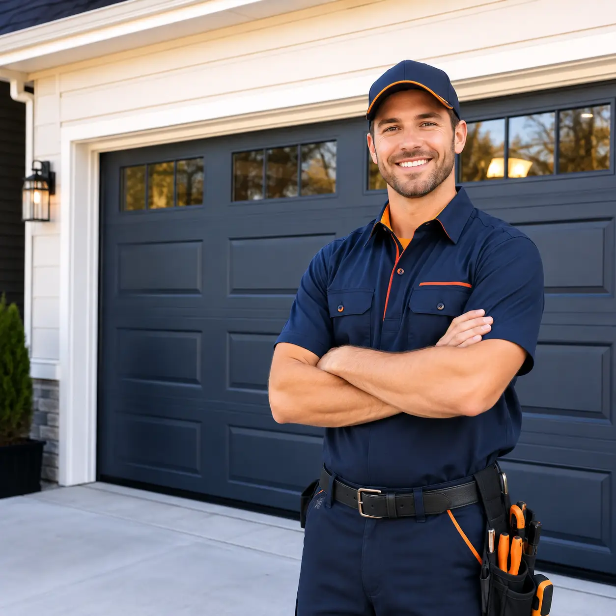 Lawrence Garage Door Pro technician servicing a garage door