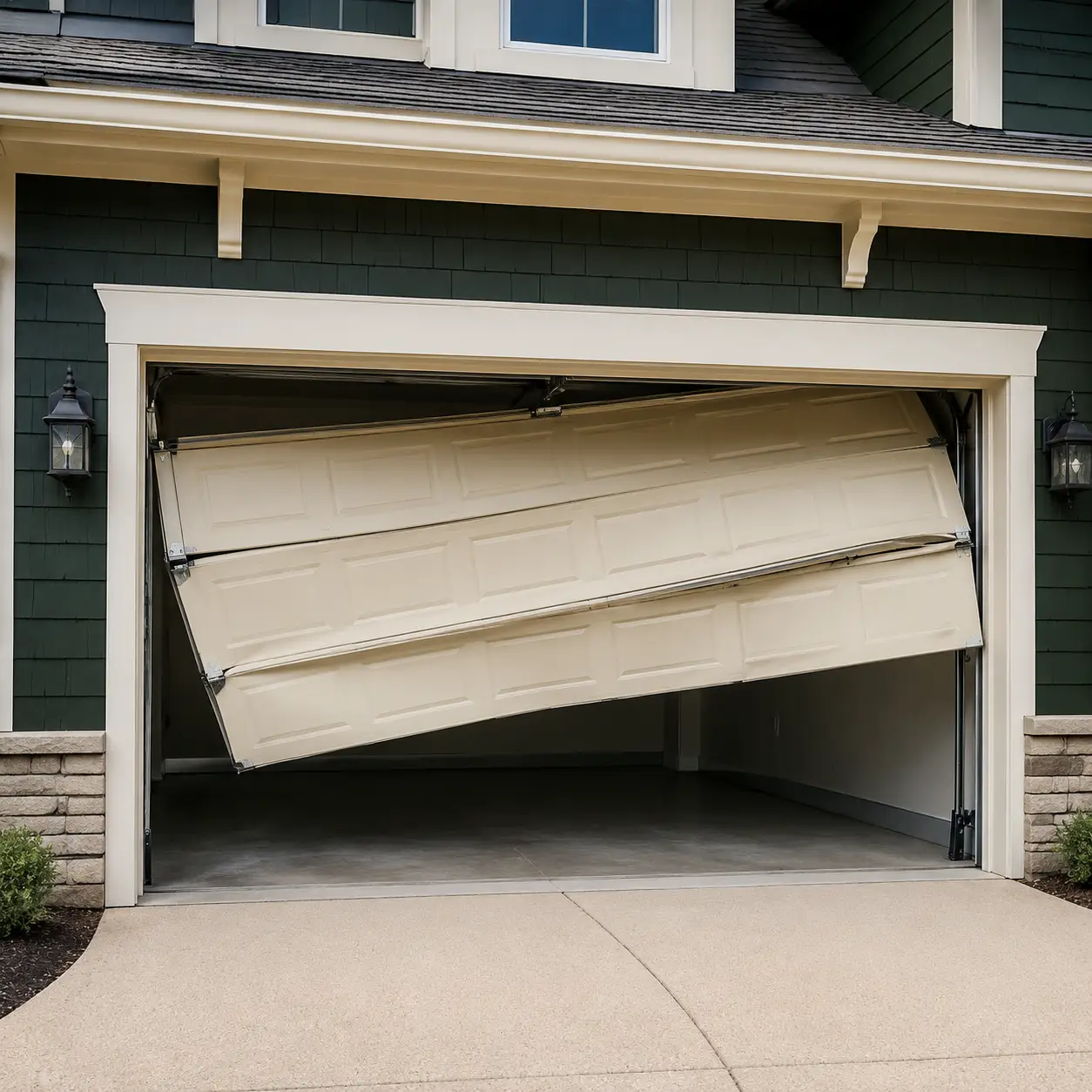 Garage door system before professional maintenance