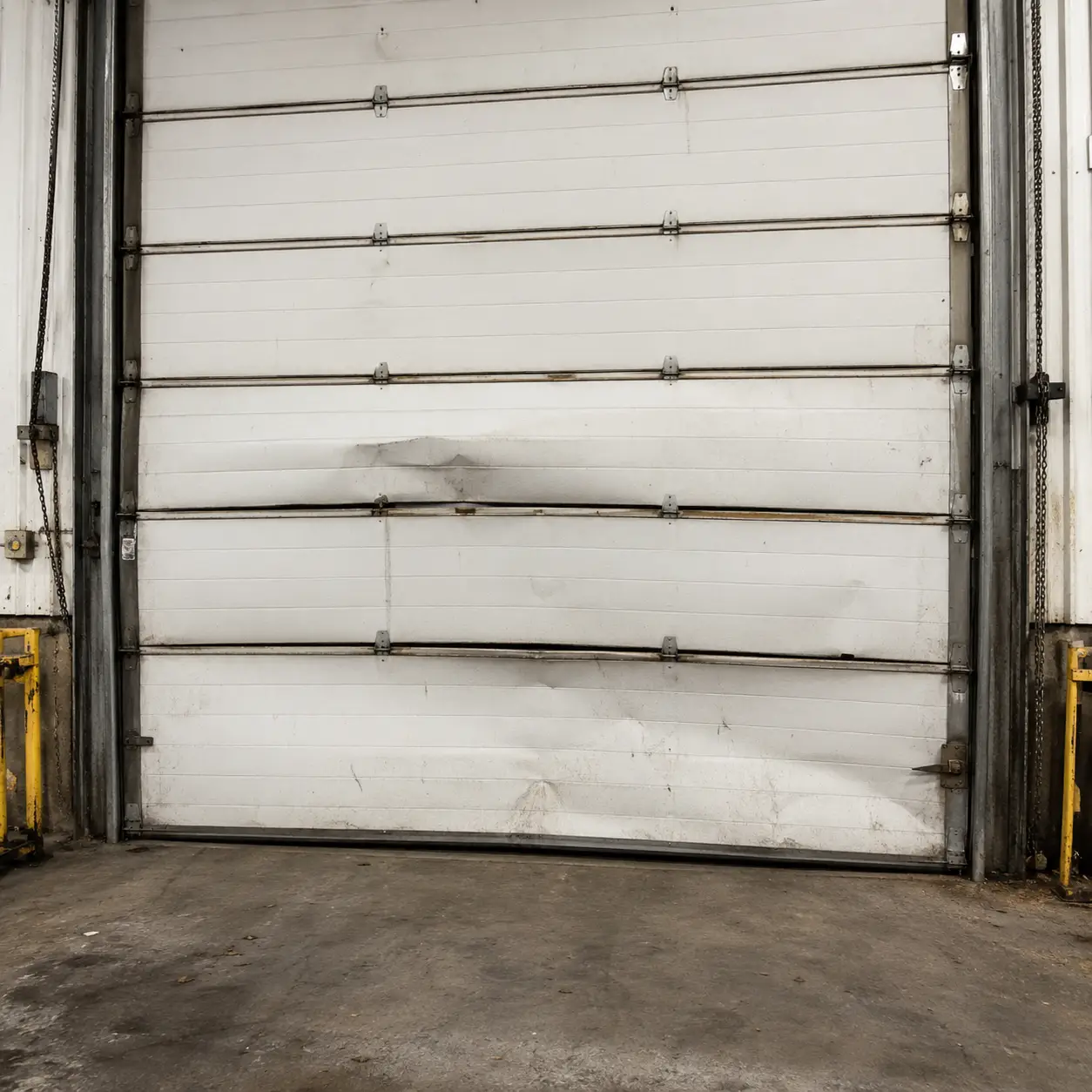 Commercial garage door system during professional inspection