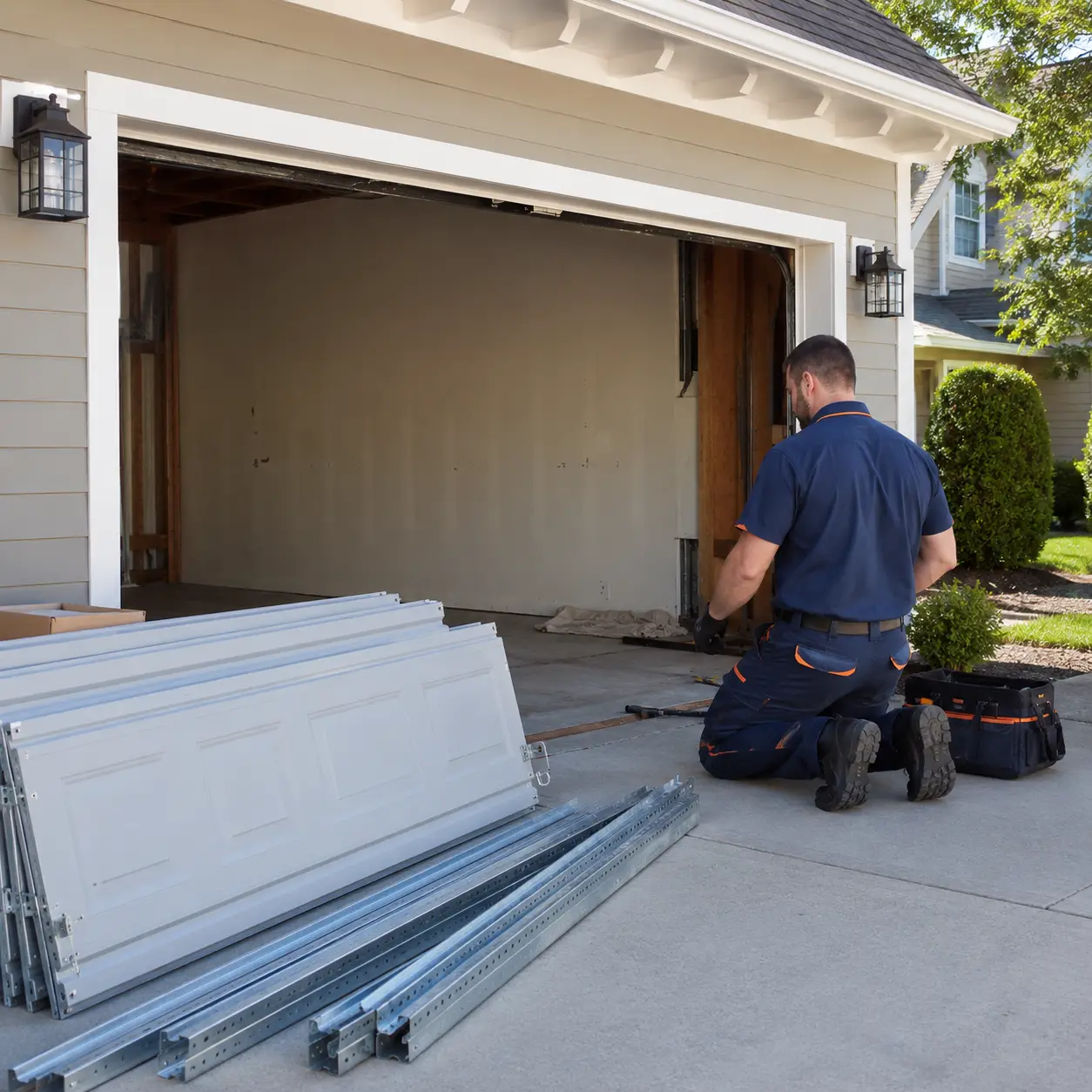 Residential garage opening before professional installation in Lawrence