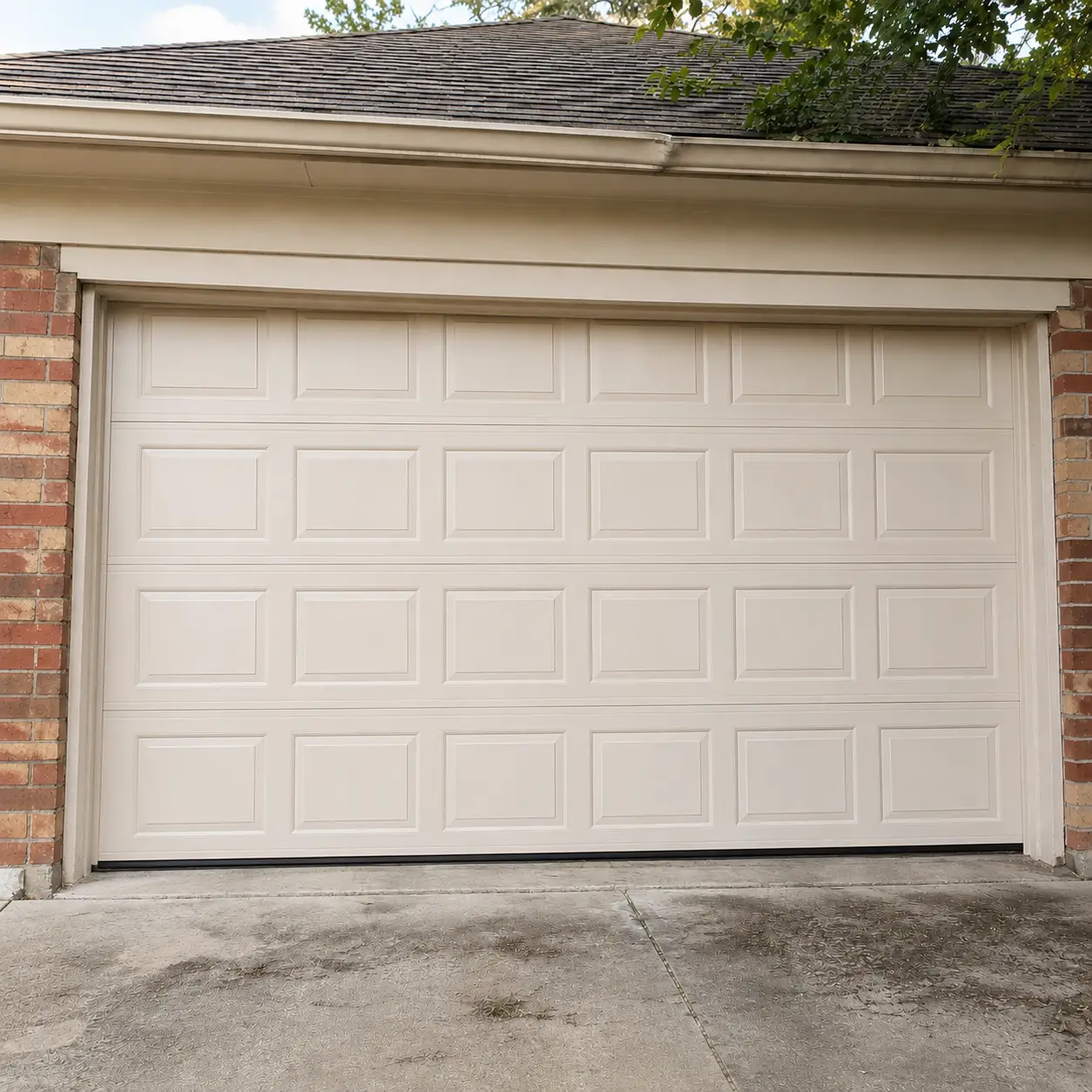 Residential garage door after professional repair in Lawrence