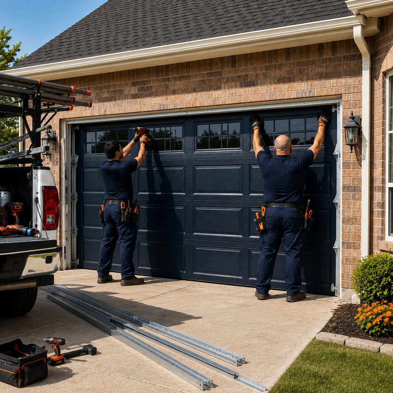 Garage door technician performing professional repair service