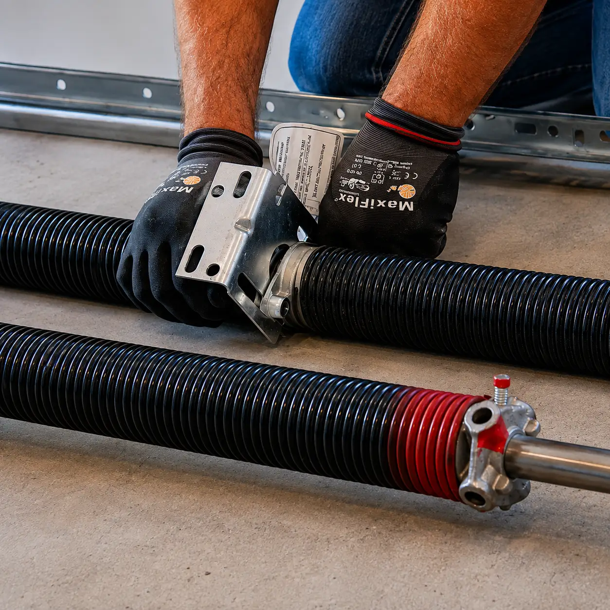 Lawrence Garage Door Pro technician performing professional garage door spring care and safety inspection